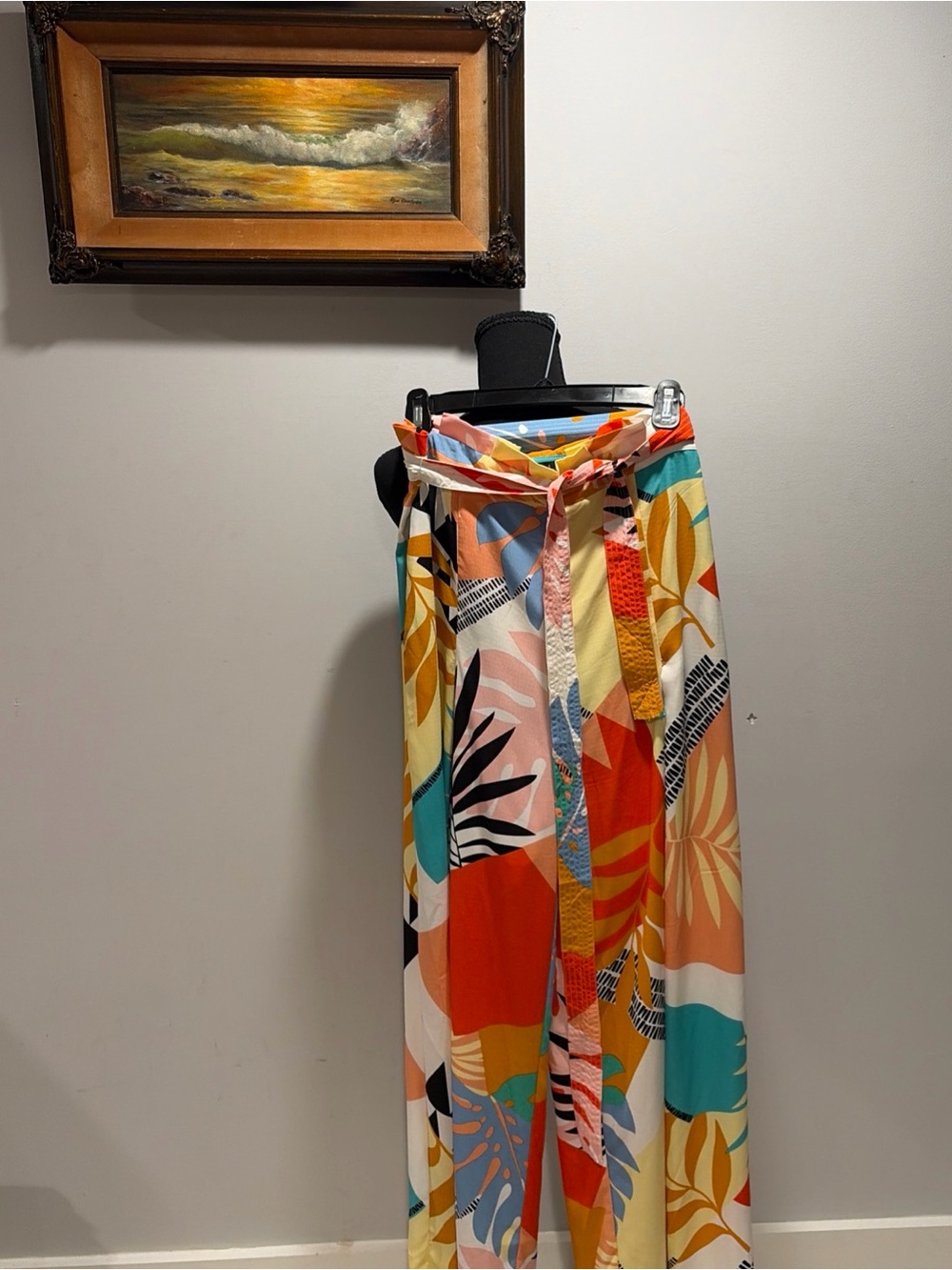 LuLus Tropical  White Colorful  Print Paperbag Tie Waist Pants Botanical Resort